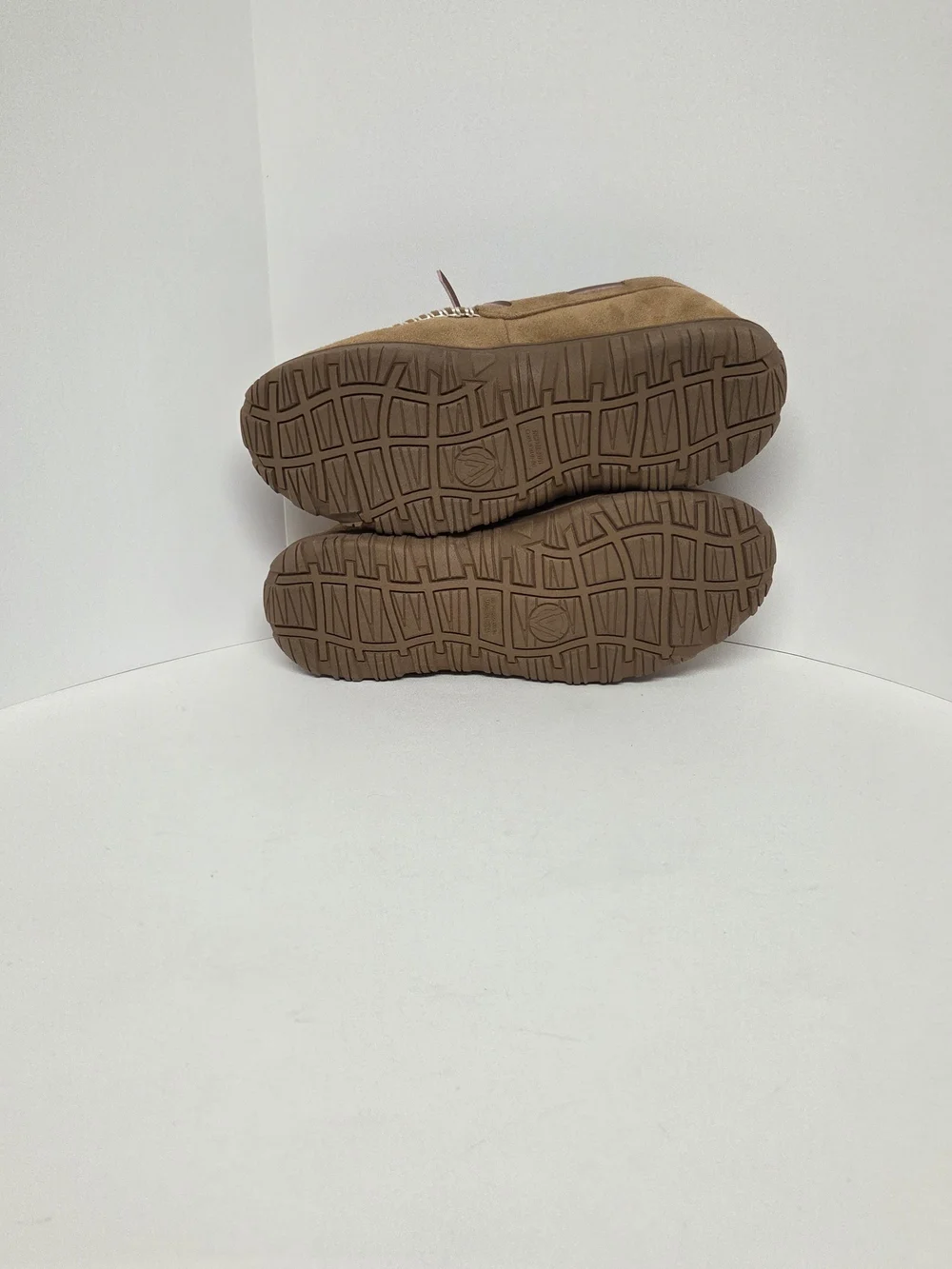 Men's Suede-Look Slip-On Moccasins in Tan with Plaid Lining. Size 10 #0252